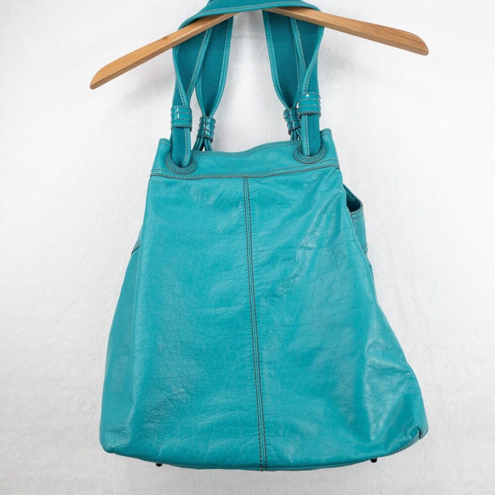 BCBG MAX AZRIA Bag Large Turquoise Bucket Hobo Satchel Tote Pockets - Picture 13 of 16